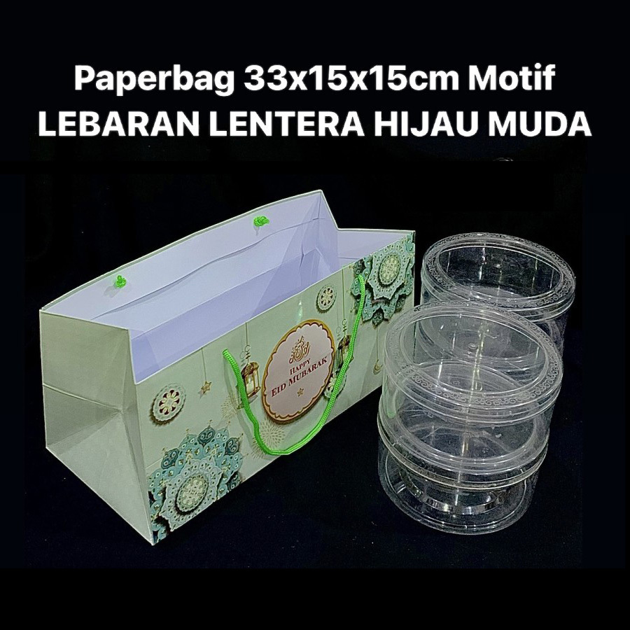 

(5 pcs) paperbag lebaran ukuran 33x15x15cm goodie bag toples kue kering 500gr isi 2 hantaran idul fitri eid mubarak