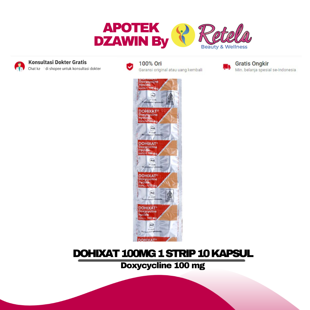 DOHIXAT 100MG 1 STRIP ISI 10 KAPSUL ( DOXYCYCLINE 100 MG )