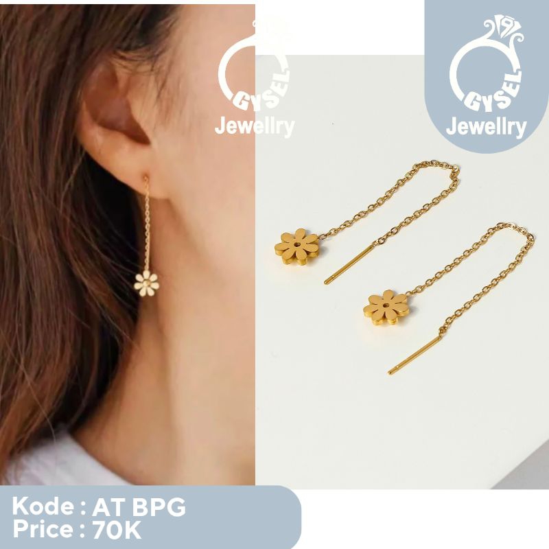 AT BPG - Anting Titanium Korea Panjang Bunga Gold