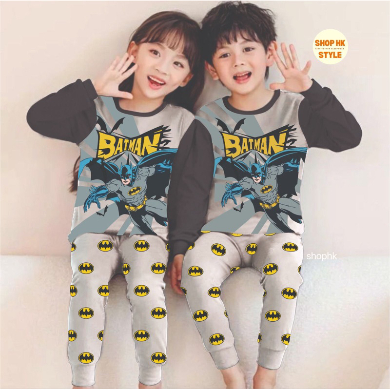 shophk BAJU TIDUR ANAK USIA 2-10 TAHUN/ SETELAN BAJU TIDUR ANAK MOTIF BATMAN SPIDERMAN SUPER HERO CA