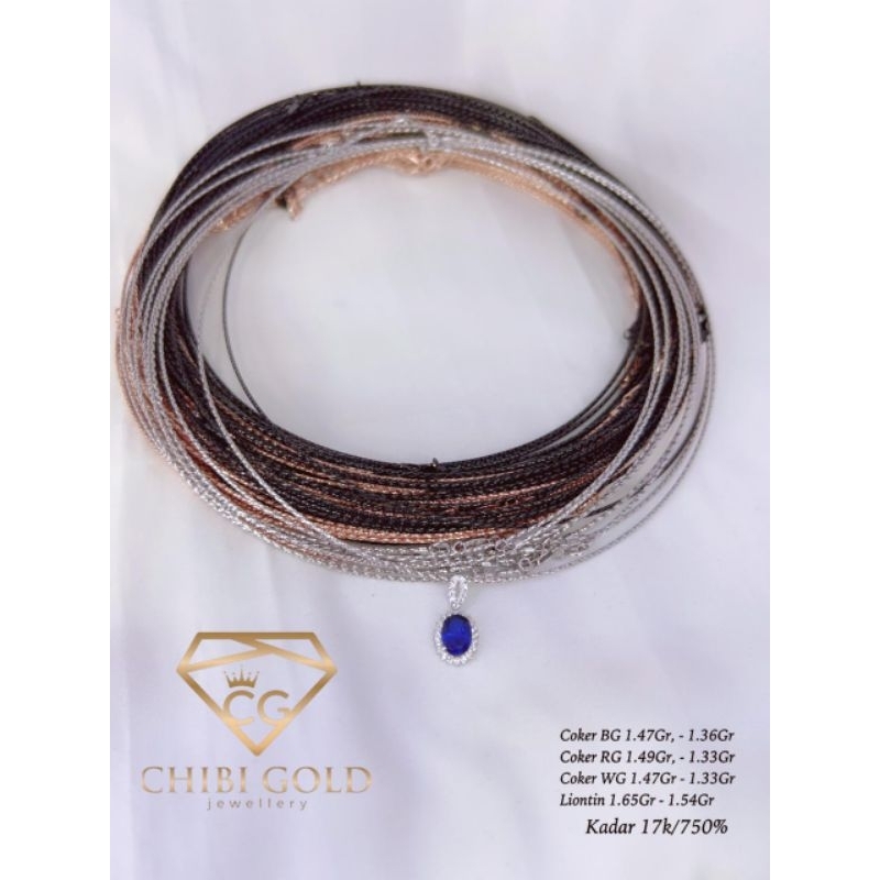 CHIBI GOLD - Kalung Choker Hitam putih Rose Dan Liontin vancleef emas 750 kadar 17k kalung Coker  - 