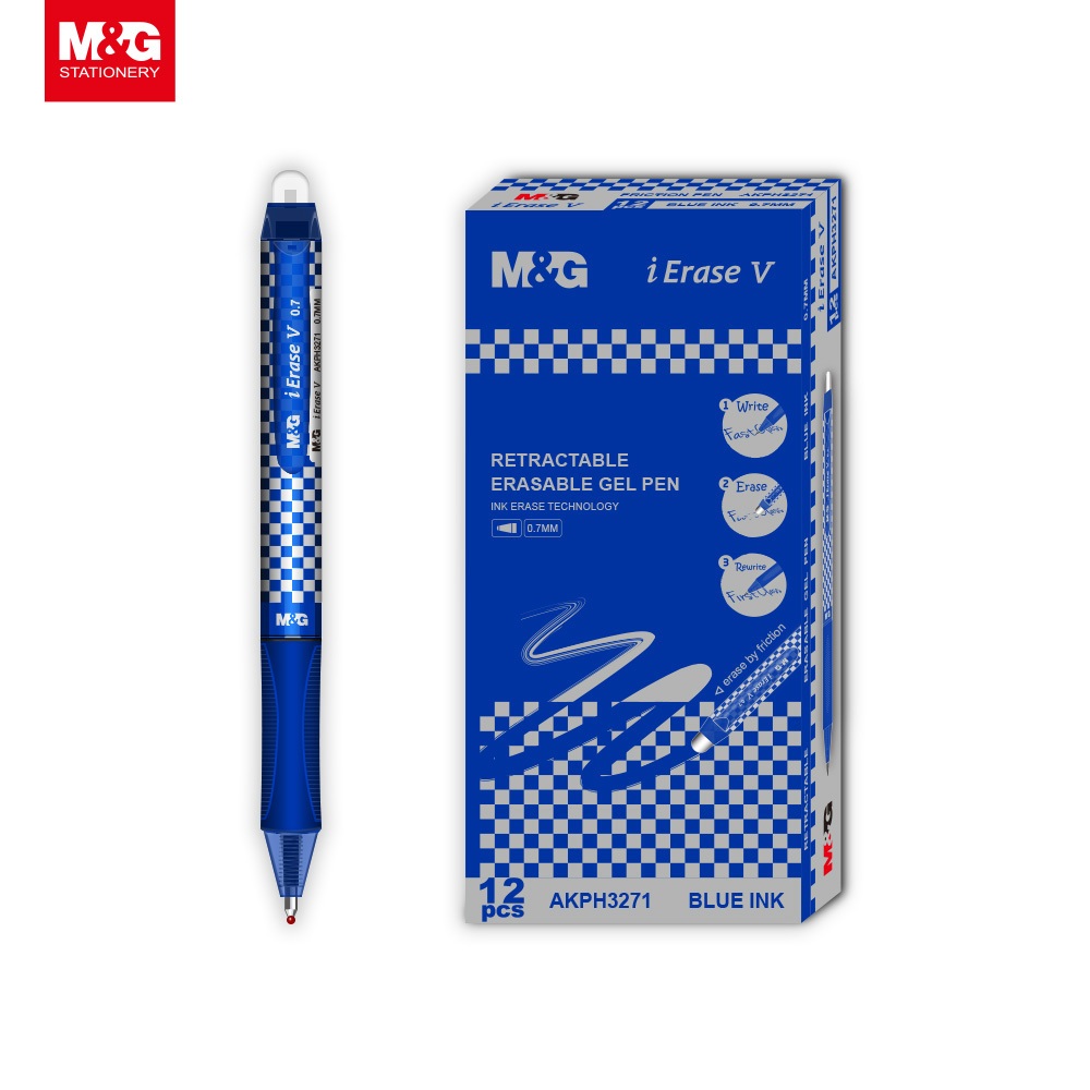 

Pulpen Cetek bisa hapus M&G Retractable Eraseable Gel Pen 0.7mm 1 pcs AKPH3271 biru Kualitas Premium High Quality Top Brand