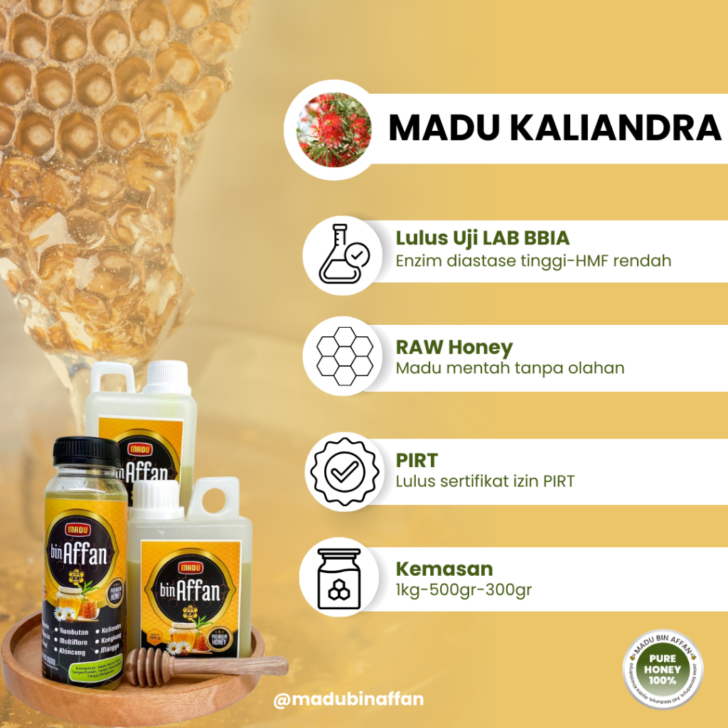

Madu Murni Asli Bin Affan Nektar Bunga Kaliandra 100% Pure Natural Raw Honey