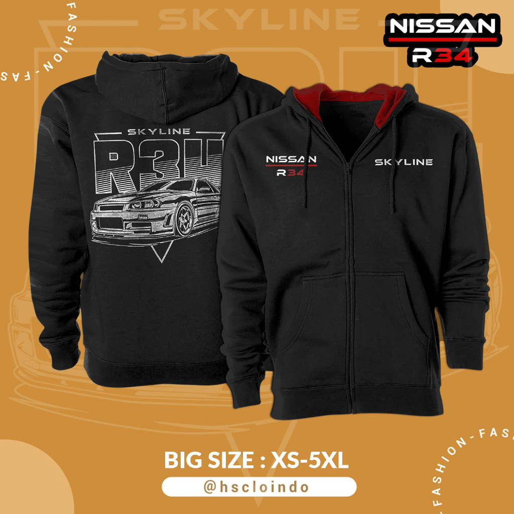 Hoodie Zipper XS-5XL Nissan Skyline R34 AWD Sports Car Bahan Katun Fleece Ukuran Jumbo Big Size XS S