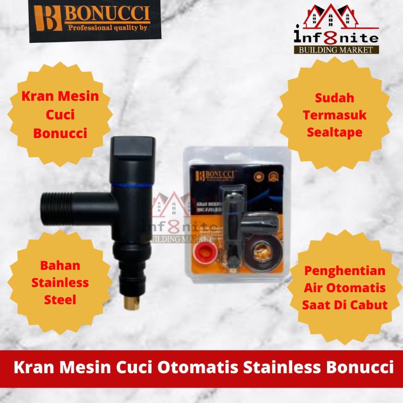 Kran Mesin Cuci Otomatis Mati Bonucci 1/2" Inch Keran Tembok Taman