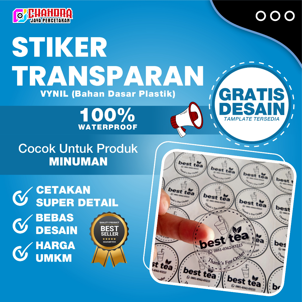 

CETAK STIKER VINYL GLOSSY / TRANSPARAN, STIKER LOGO, STIKER KEMASAN, STIKER MINUMAN