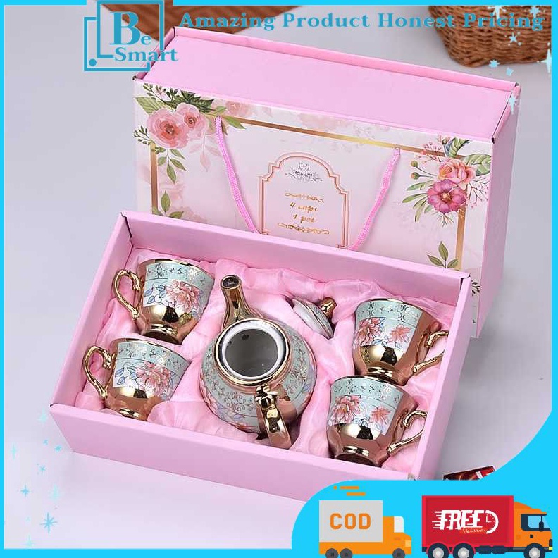 ART V62U Parcel Lebaran Tea Pot Tea Set Eropa Style Teapot Cangkir Set Keramik ROSE GOLD