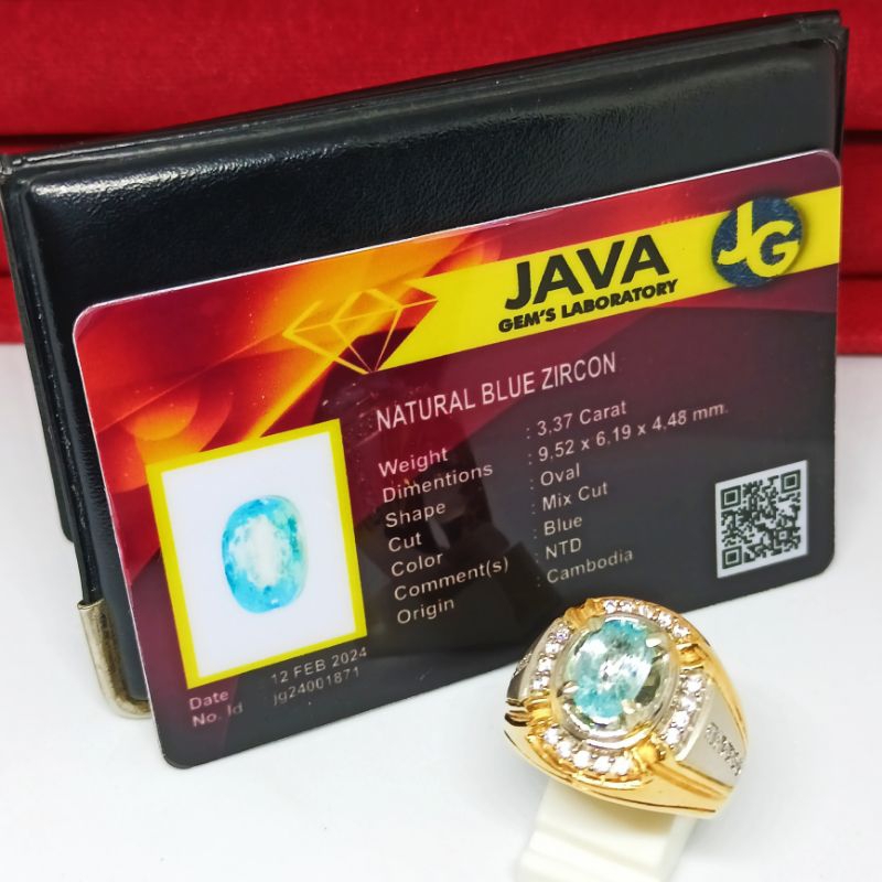 Cincin Batu Natural Blue Zircon + Memo