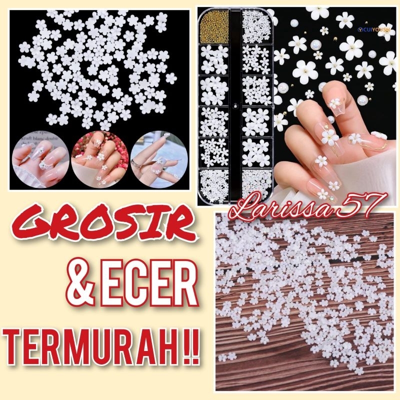 OBRAL  1000pcs Bunga akrilik kecil mini 5 kelopak hiasan nail art dan kuku palsu
