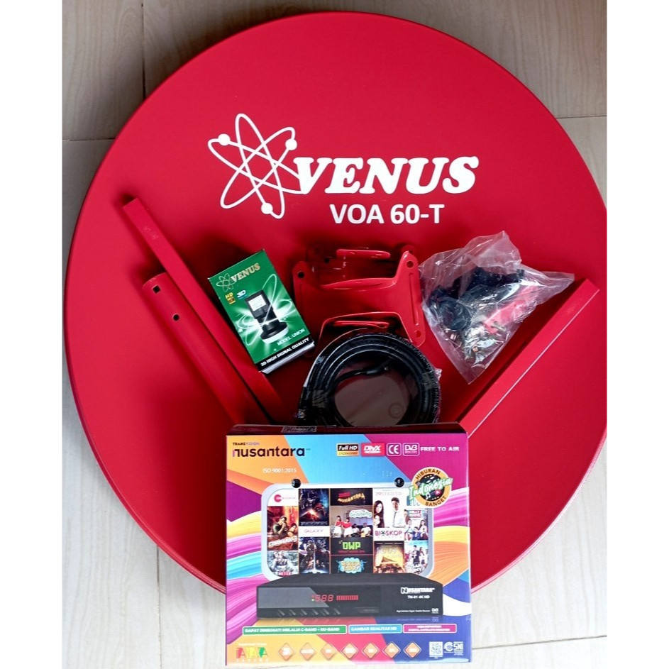 Nusantara Strawberry Satellite Receiver HD lengkap Dish Parabola 60cm & LNB & Kabel