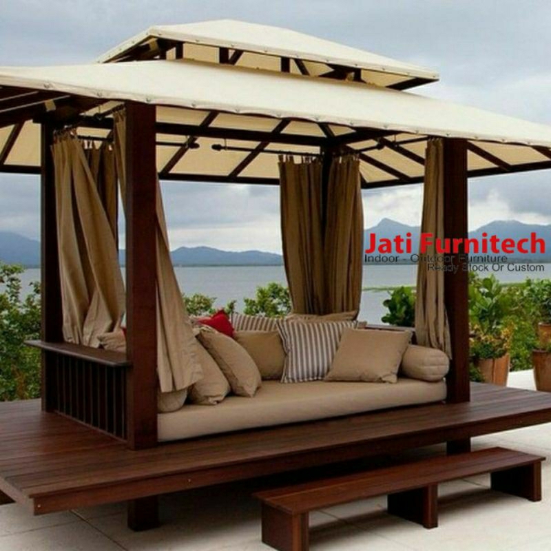 gazebo tingkat kayu - gazebo pantai - gazebo custom ukuran dan desain