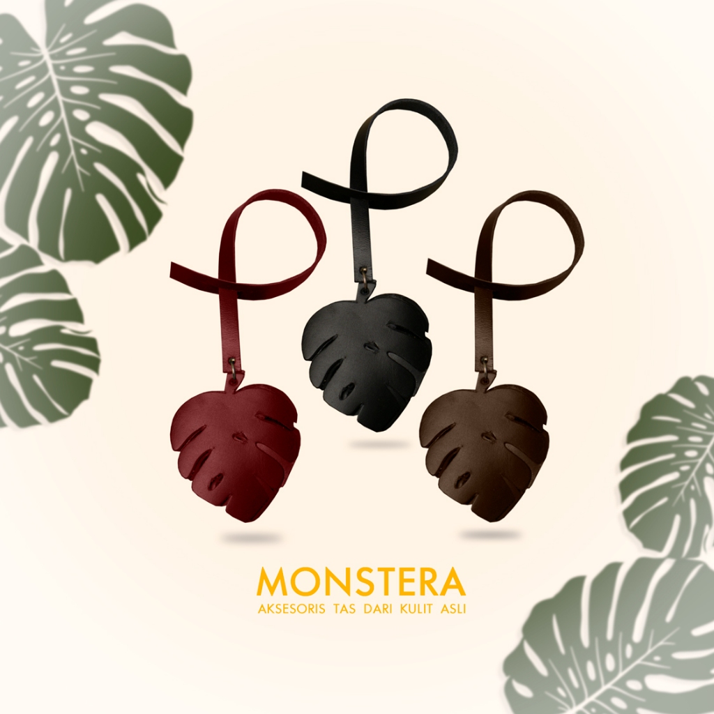 Bag Charm Monstera Gantungan Tas kulit asli Lecari