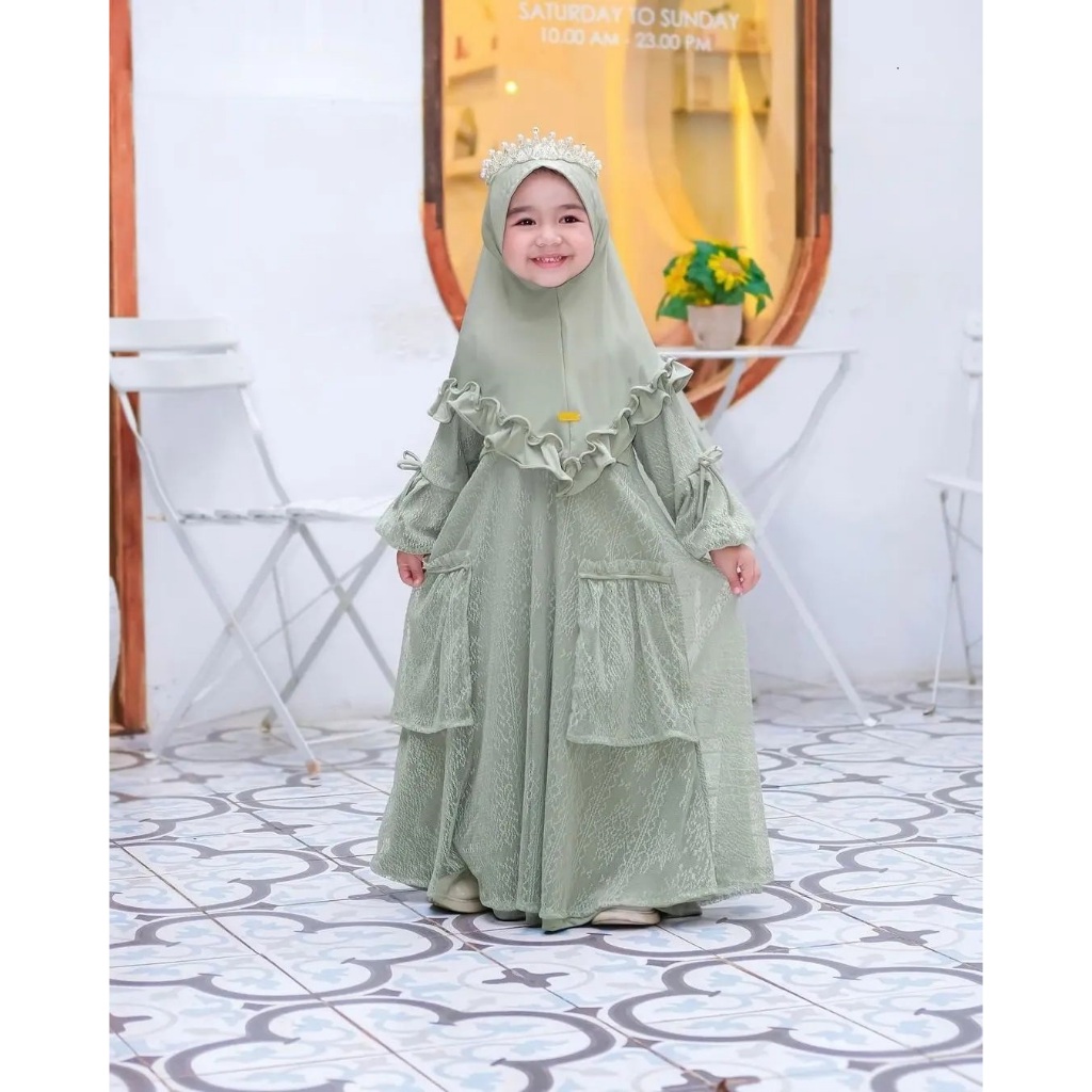 NAMIRA KIDS SYAR'I SET KHIMAR Bahan Crinkle Airflow Premium Mix Brokat Gamis Anak Long Dress Anak Pe