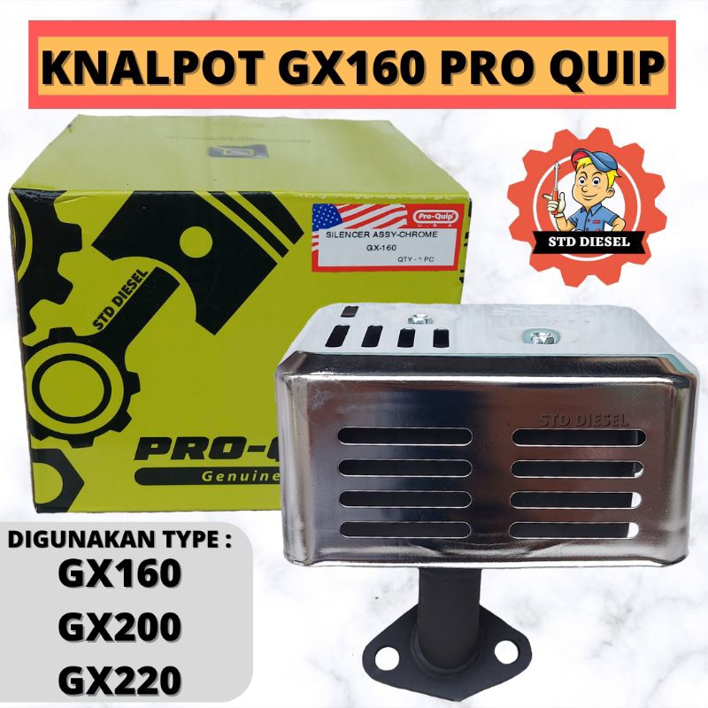 KNALPOT SILENCER MERK PRO QUIP GX160 GX200 GX220 CHROME KENALPOT KOMPLIT LAPIS CHROME KROM 160 200 2