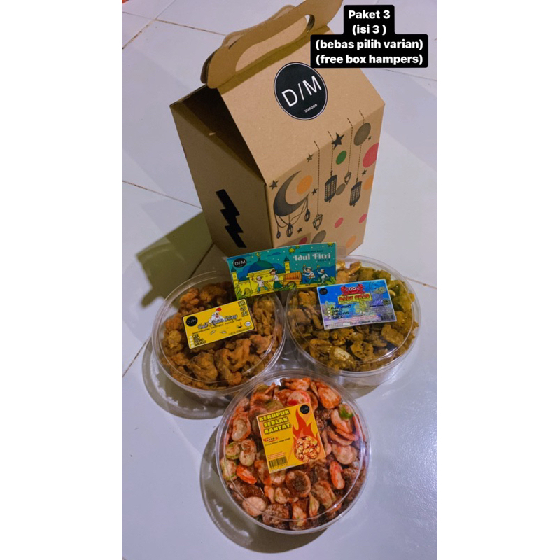 

Paket Hampers Box lebaran isi 3Toples bebas pilih varian isi free kartu ucapan