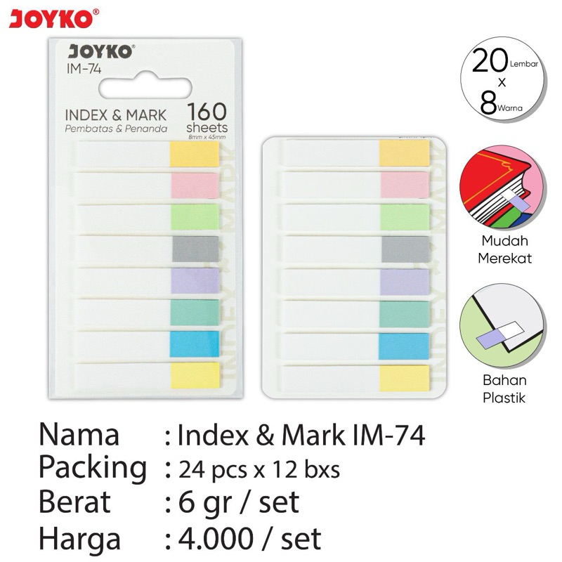 

( 1 pack ) Im74 Index & Mark Plastik / Pembatas Stiker Index Memo / Penanda Kertas Index Mark Im-74 Joyko