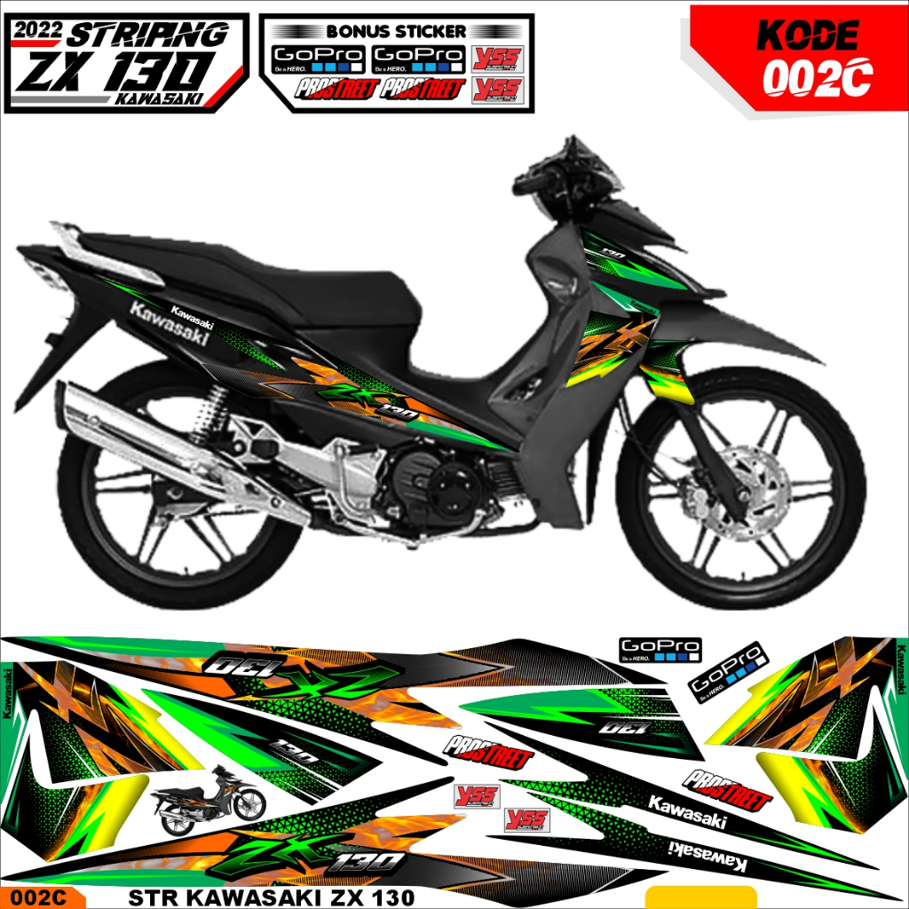 Stripline - Sticker Striping Wrap Body Variasi Motor Kawasaki ZX 130 Motorcyle Sporty Extra Paint Pr