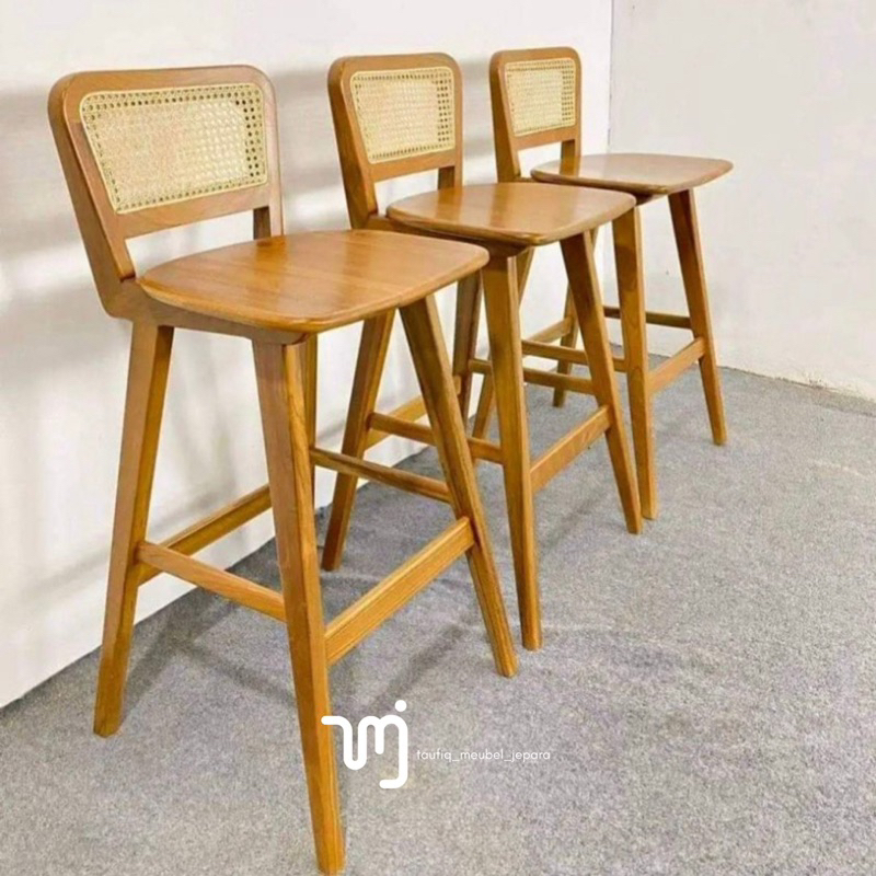 Kursi Bar Rotan / Stool Bar Rotan / Stool Chair Rotan Kayu Jati Solid Jepara