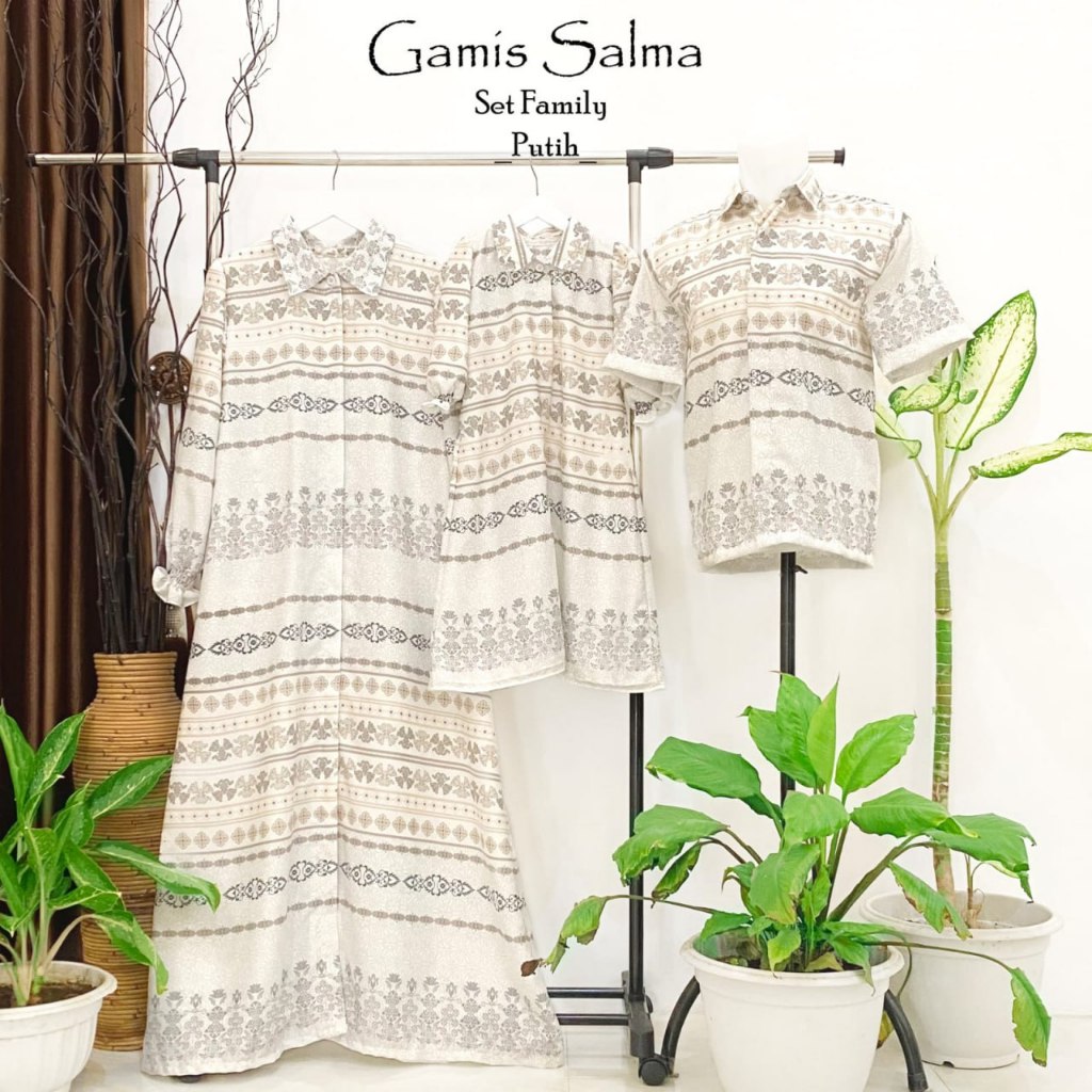 Gamis Sarimbit Keluarga Baju Gamis Motif Couple Keluarga Untuk ANak Dan Dewasa Wana Putih