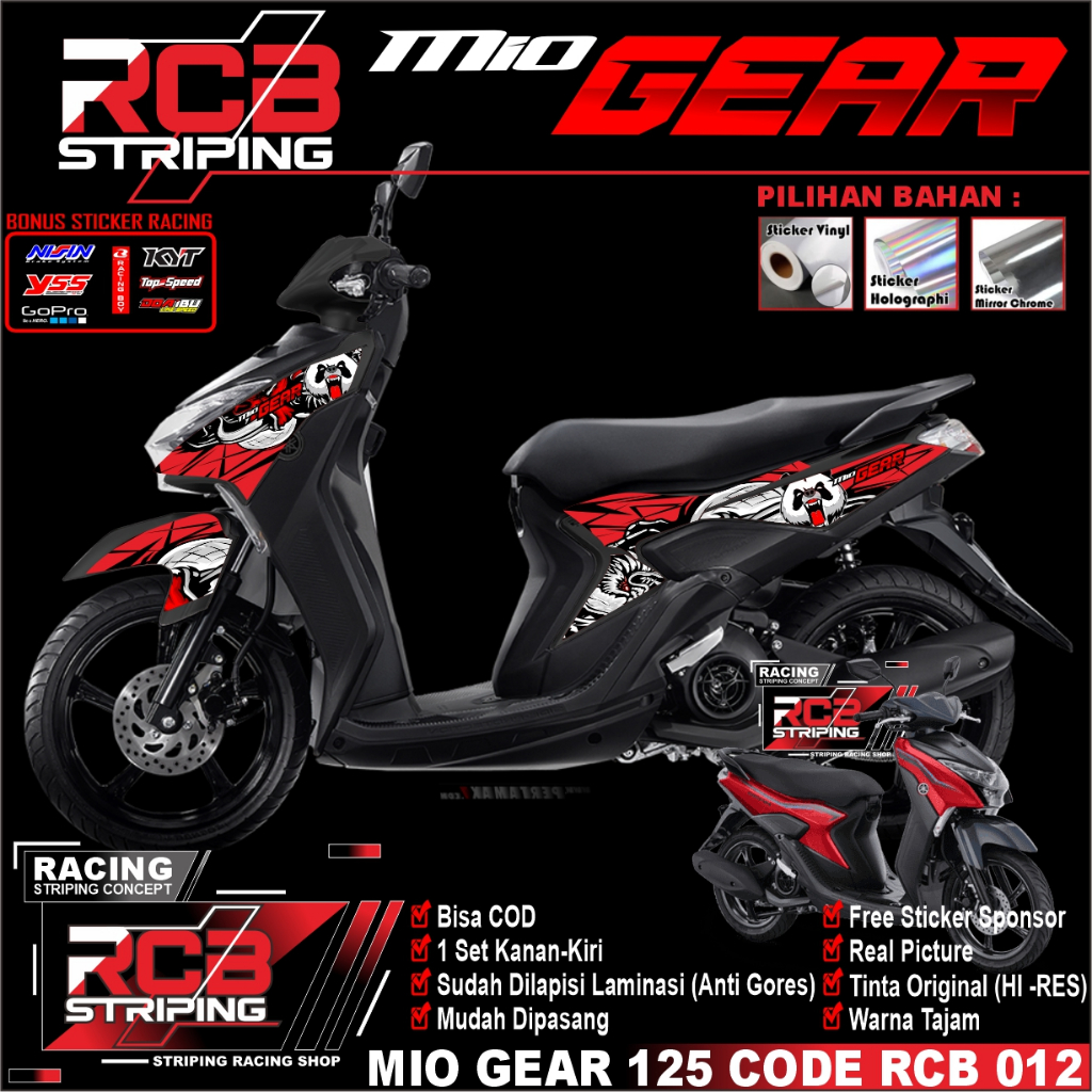 Sticker Striping MIO GEAR - Stiker Striping Variasi Motor MIO GEAR.VARIASI PANDA RACING RCB 012