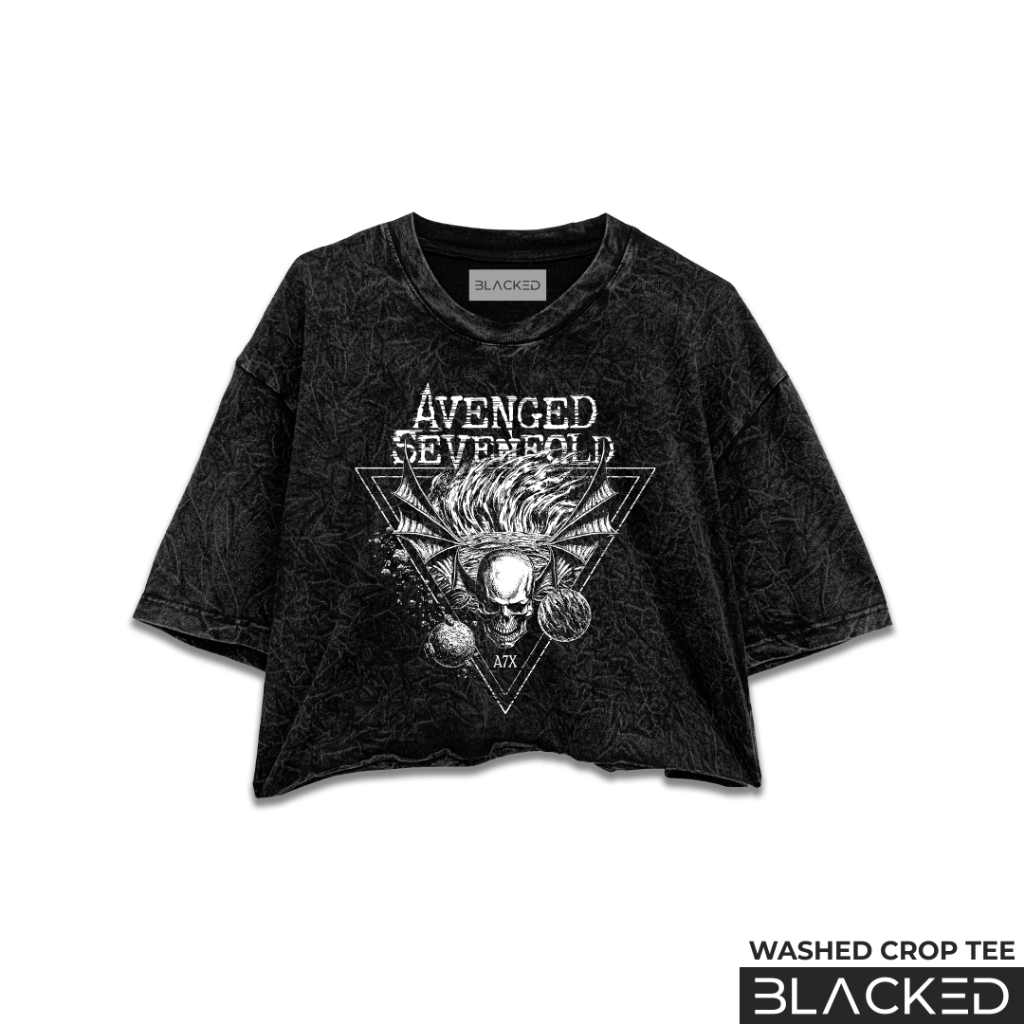 CROP TEE AVENGED SEVENFOLD - SELF TITTLED SKULL 1 / STONEWASH / WASHED CROPTOP / OVERSIZED CROP TOP 