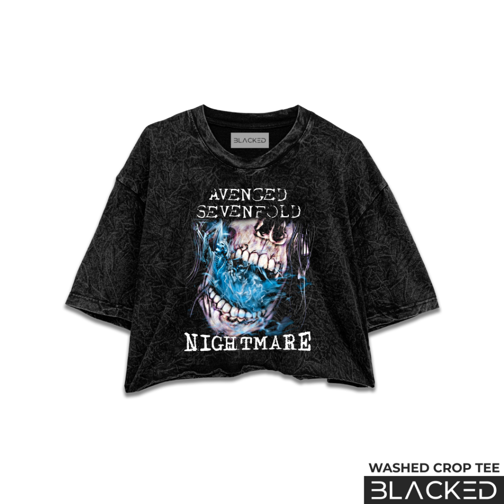 CROP TEE AVENGED SEVENFOLD - NIGHTMARE BLUE SKULL / STONEWASH / WASHED CROPTOP / OVERSIZED CROP TOP 