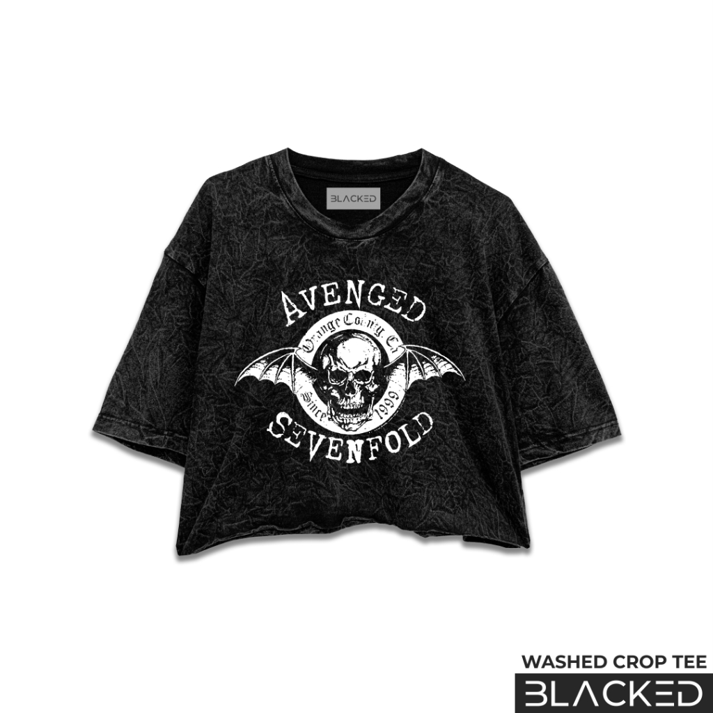 CROP TEE AVENGED SEVENFOLD - SELF TITTLED SKULL 3 / STONEWASH / WASHED CROPTOP / OVERSIZED CROP TOP 