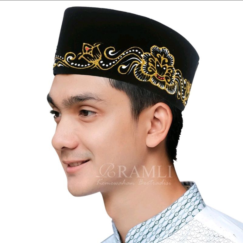 Peci Songkok Hitam Lukis RAMLI Motif Grand Tulip AC tinggi 9 model terbaru