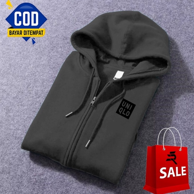Brand Jaket Hoodie Resleting Zipper Logo Uniqlo Blok Text Hitam  Jaket Pria  Jaket wanita  Rizgo  Pr