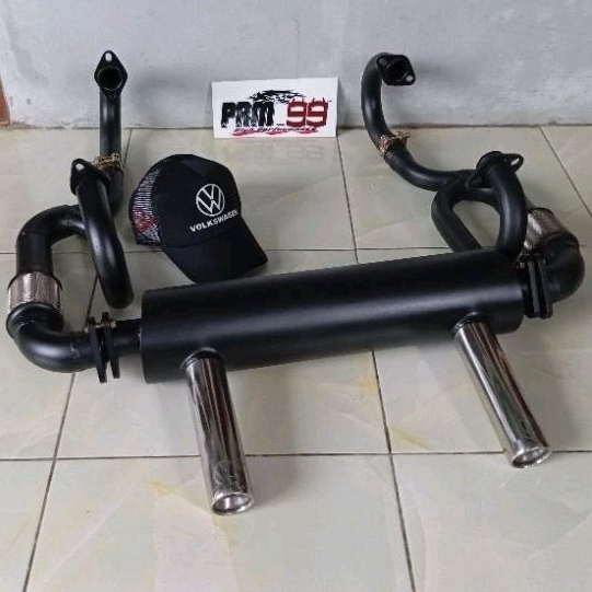 Knalpot VW Kodok racing performa full set fleksibel special black coating