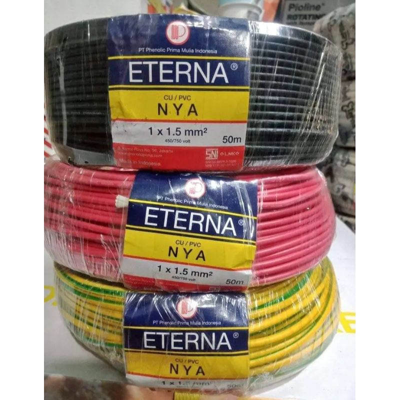 Kabel kawat tunggal NYA 1,5mm Merk ETERNA 50meter