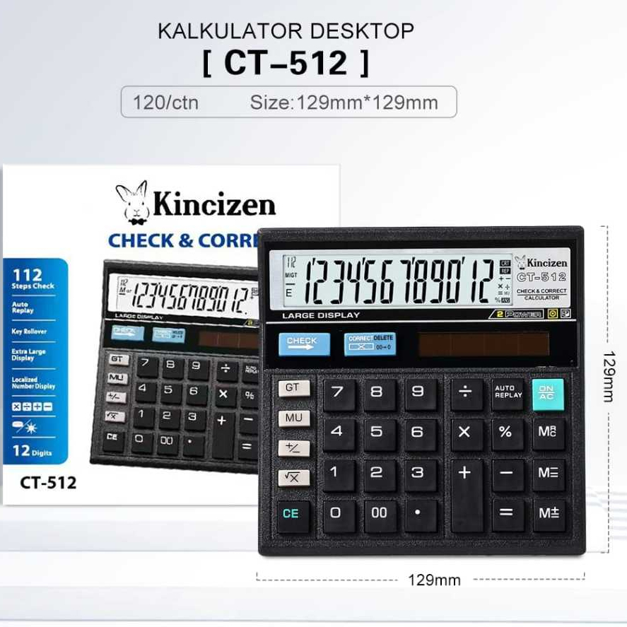 

Kalkulator Calculator KINCIZEN CT-512 12Digit CT 512 12 Digit HITAM CALCULATOR