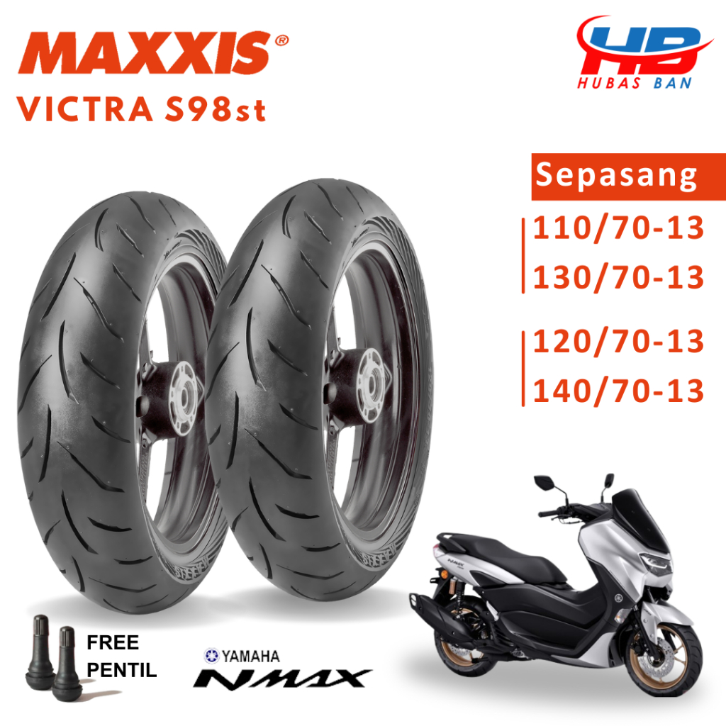 Ban Motor Nmax Maxxis Victra S98 st Sepasang Depan Belakang Tubles 110/70 13 120/70 13 130/70 13 140