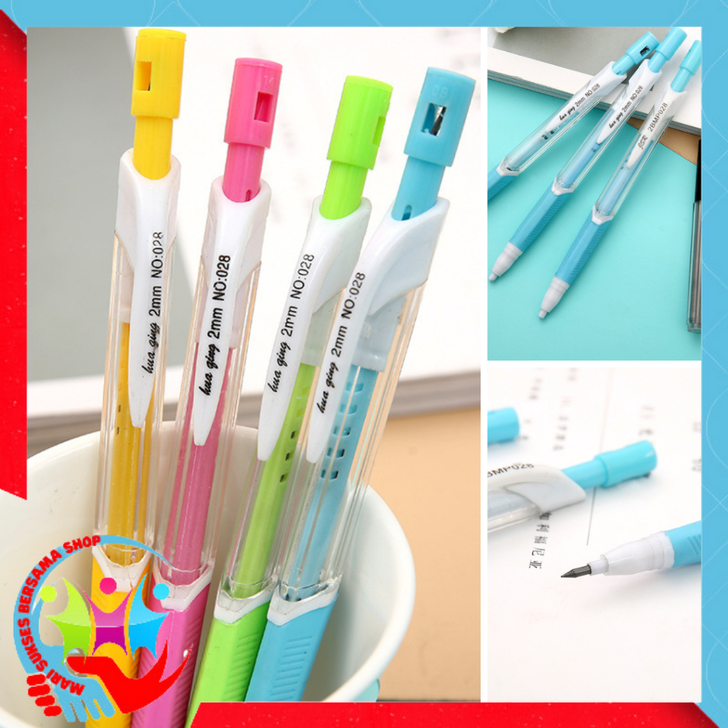 

MSBS Pensil Mekanik 2.0mm Mechanical Pencil Graphite Lead Automatic Pensil Cetek 2B Alat Tulis Sekolah dan Kantor Mechanical Pencil Warna Pastel Dengan Serutan