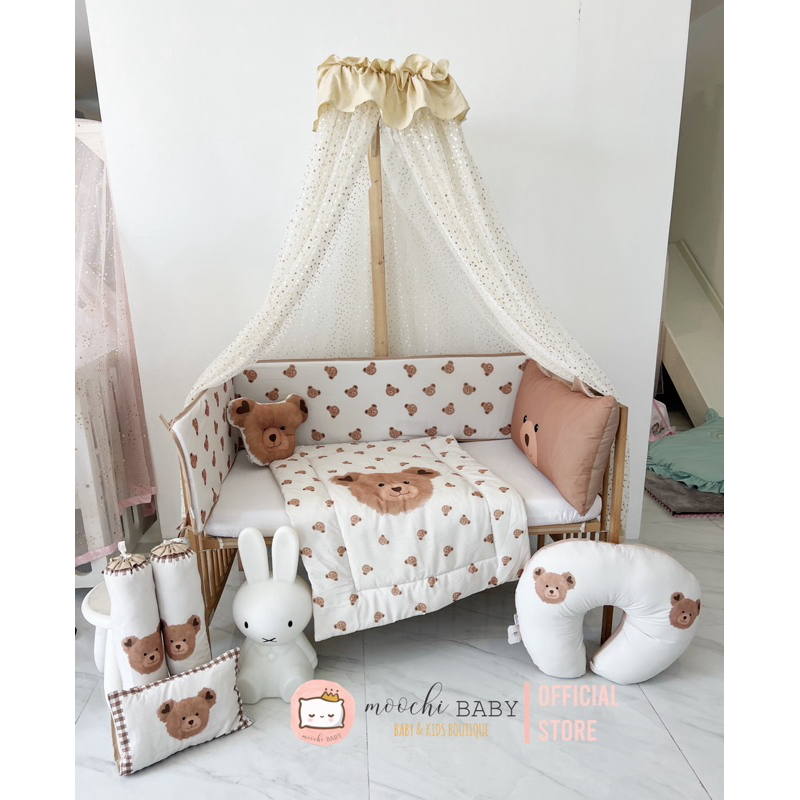 moochi Baby Bedding set bumper pelindung Box Bedcover set selimut bayi Blanket newborn bear beruang 