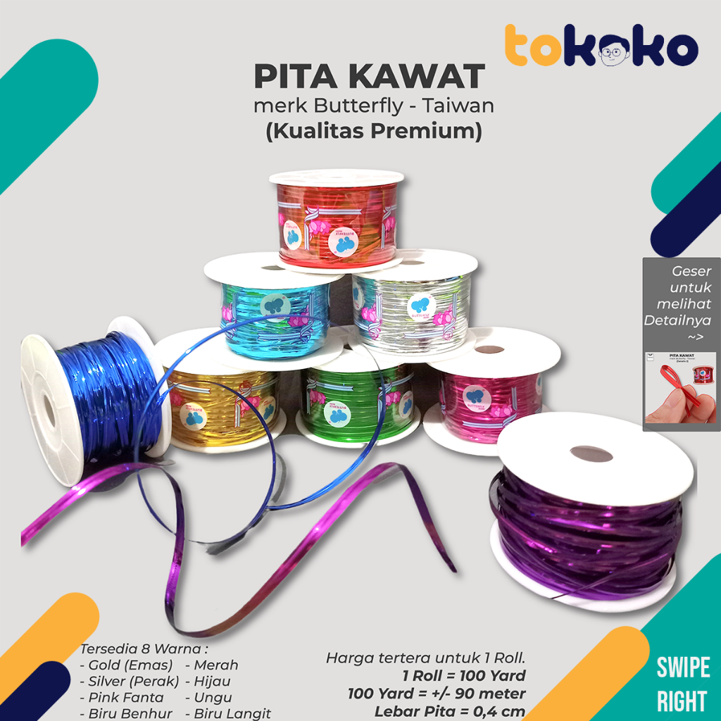 

Pita Kawat Souvenir (TWIST TIE) per Roll 100 Yard Merk BUTTERFLY Import Taiwan Pita Kawat Natal