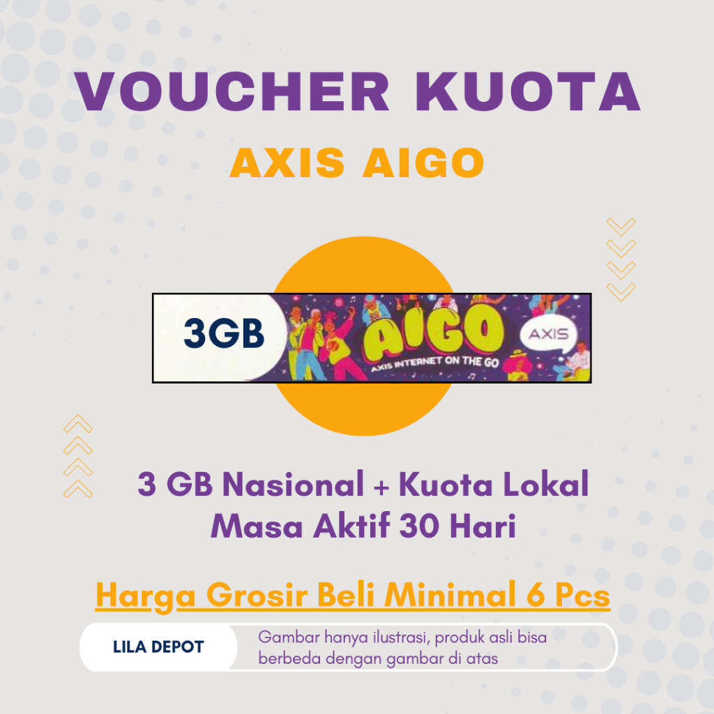 Voucher Data Fisik Axis Aigo Kuota Nasional 3 GB + Kuota Lokal; Masa Aktif 30 Hari: Harga Grosir Pas