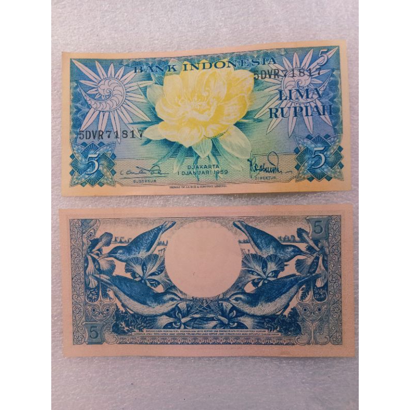 Uang jadul 5 Rupiah asli original tahun 1959