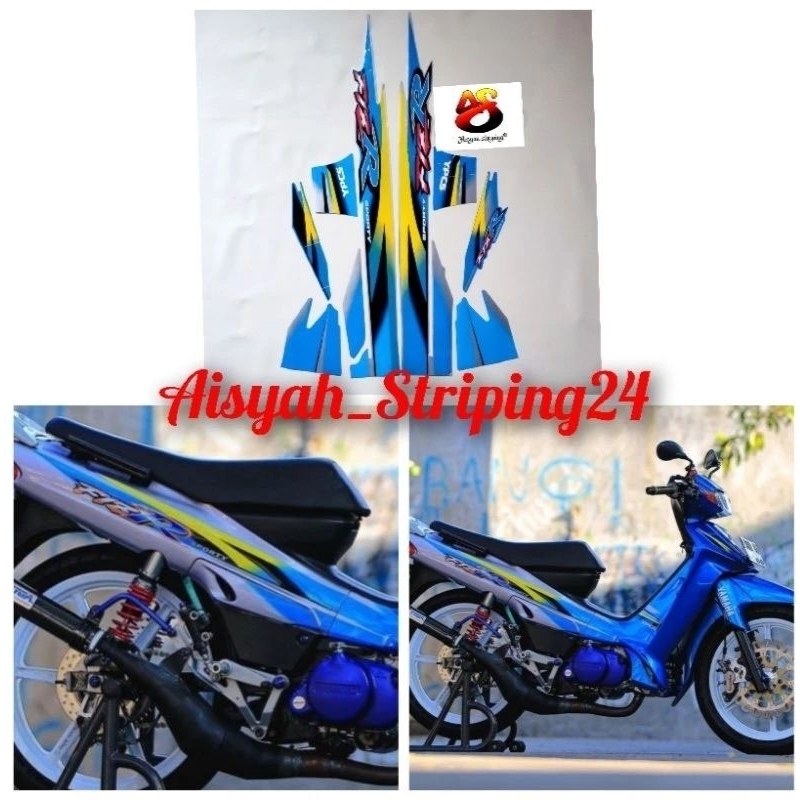 STIKER STICKER STRIPING LIS LES POLET BODY MOTOR YAMAHA FIZR LIMITID EDITION TAHUN 2000 SILVER-BIRU