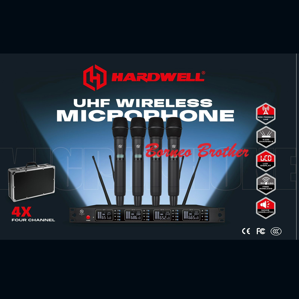 Hardwell 4X Original Mic Wireless 4 Channel UHF Mic Handheld