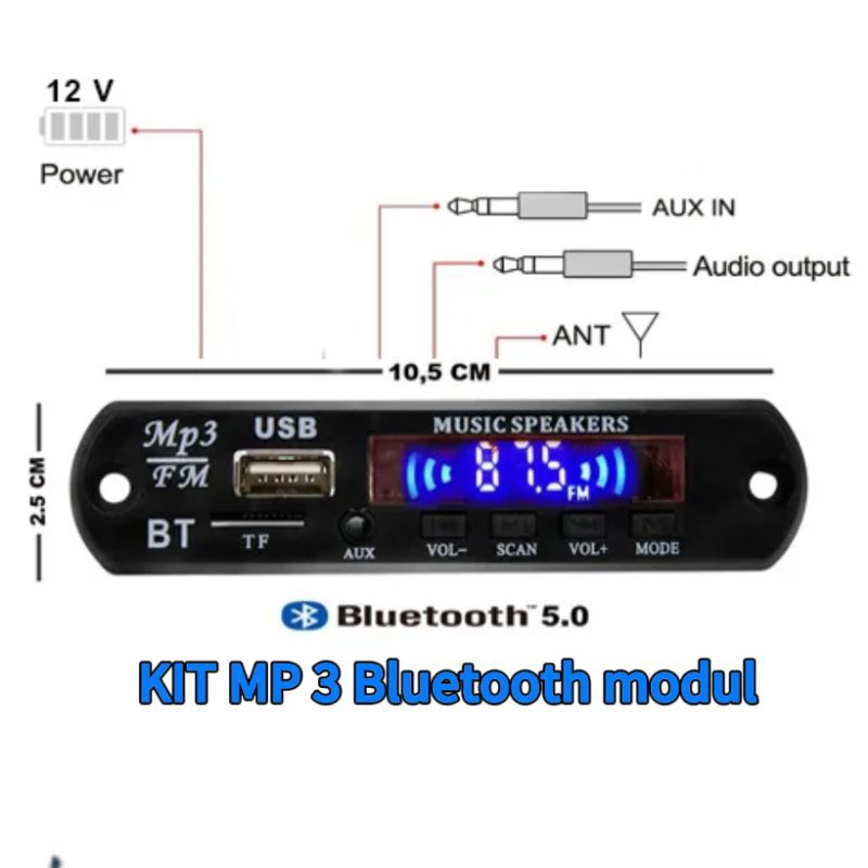 KIT Mp3 bluetooth modul, KIT MP3 BLUETOOTH 12V