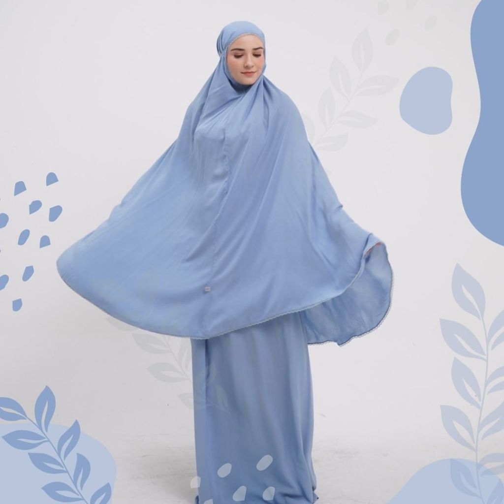 Mukena Travel Giggles - Faith Denim| Mukena Katun Rayon Polos
