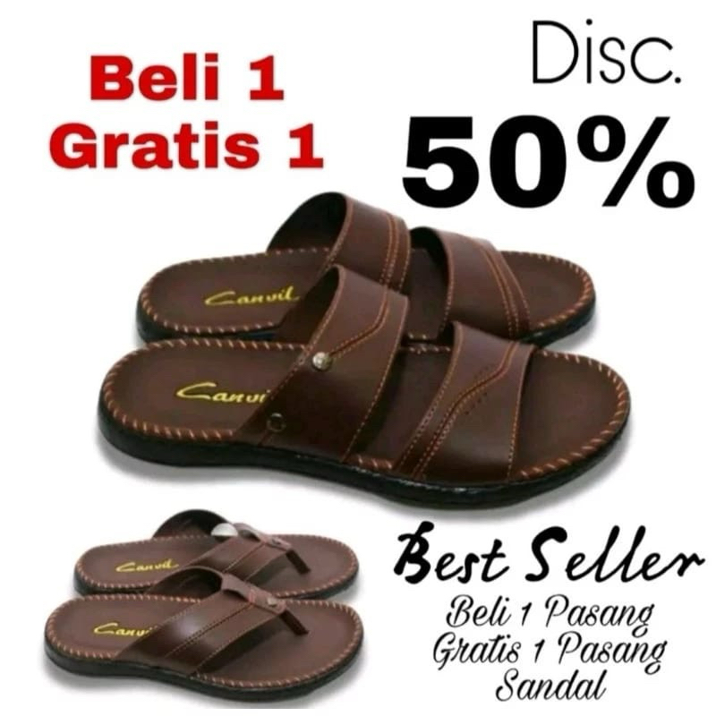 Sandal kulit pria terlaris beli 1 gratis 1 model terbaru