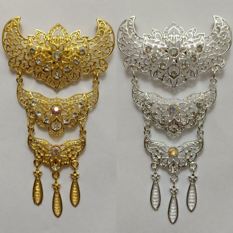 jewelry36 Kalung & Bros Pin Brooch Susun Adat Kebaya KutuBaru Kuning Putih Permata Polos Hijab Pesta