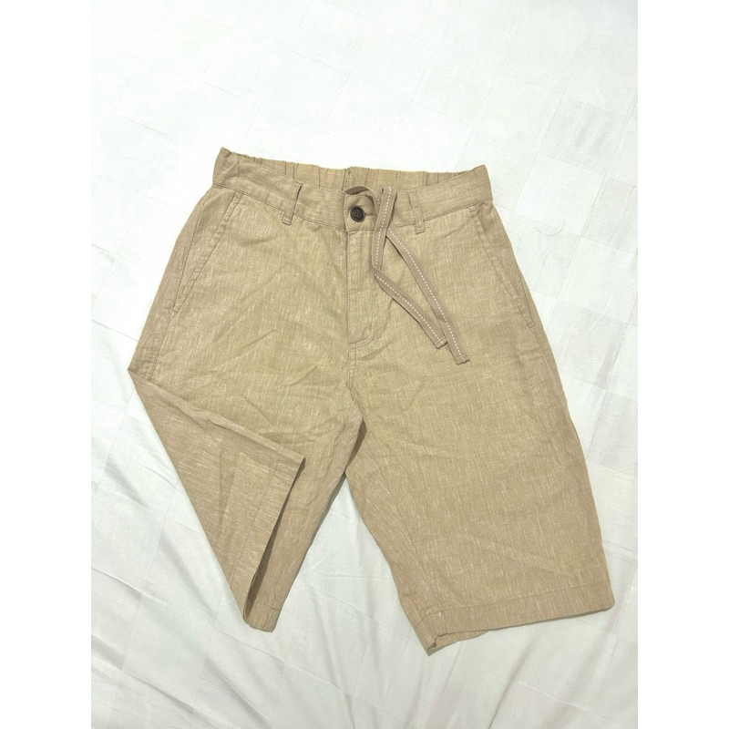 (preloved like new) Giordano celana pendek shorts slim pria linen cream krem