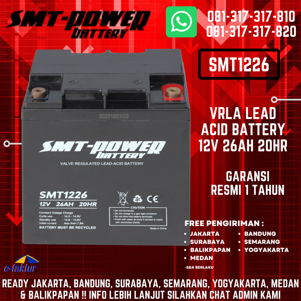 BATTERY UPS / AKI KERING/ BATERAI VRLA SMT 12V 26AH /RESMI GARANSI 1TH