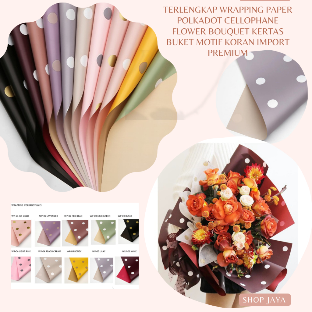 

1 PACK 20 LEMBAR FLOWER WRAPPING POLKADOT CELLOPHANE/ KERTAS BUKET PEMBUNGKUS BUNGA WATERPROOF