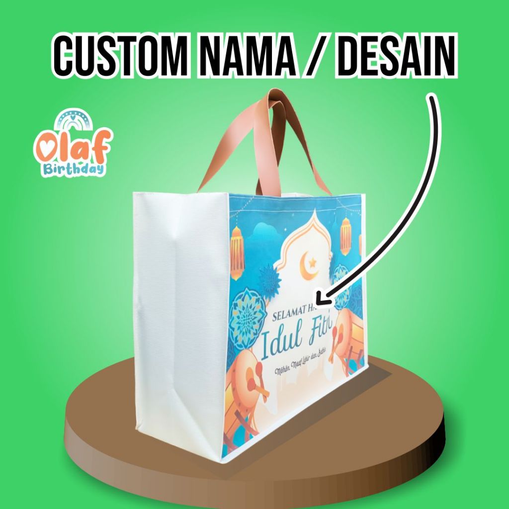 

Custom Nama/Desain Tas Parcel Lebaran Premium Hard Canvas Tali Kulit Imitasi