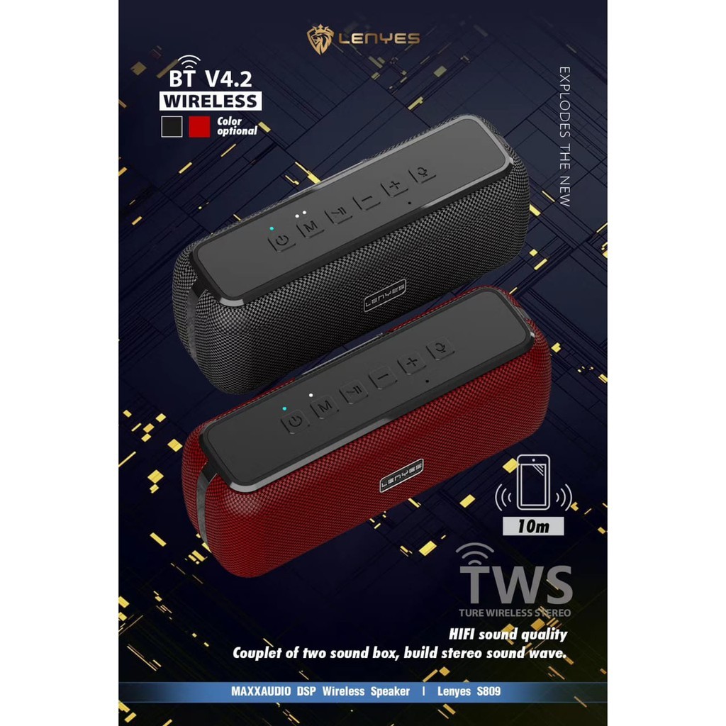 Speaker Bluetooth LENYES S809 60W Waterproof Wireless Portable Powerfull Bass