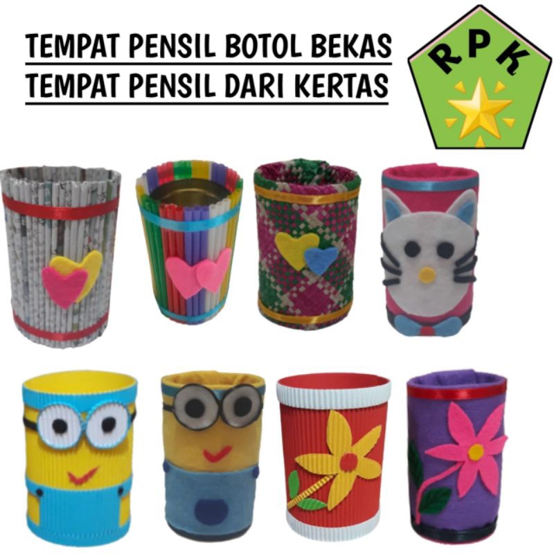 

Tempat pensil dari botol bekas dan kertas